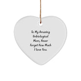 To My Amazing Unbiological Mom, Heartfelt Love on Christmas, Gifts from Family, Unbiological Mom Gifts, Heart Ornament, Quote: 'Never Forget How Much I Love You.' - Image 1